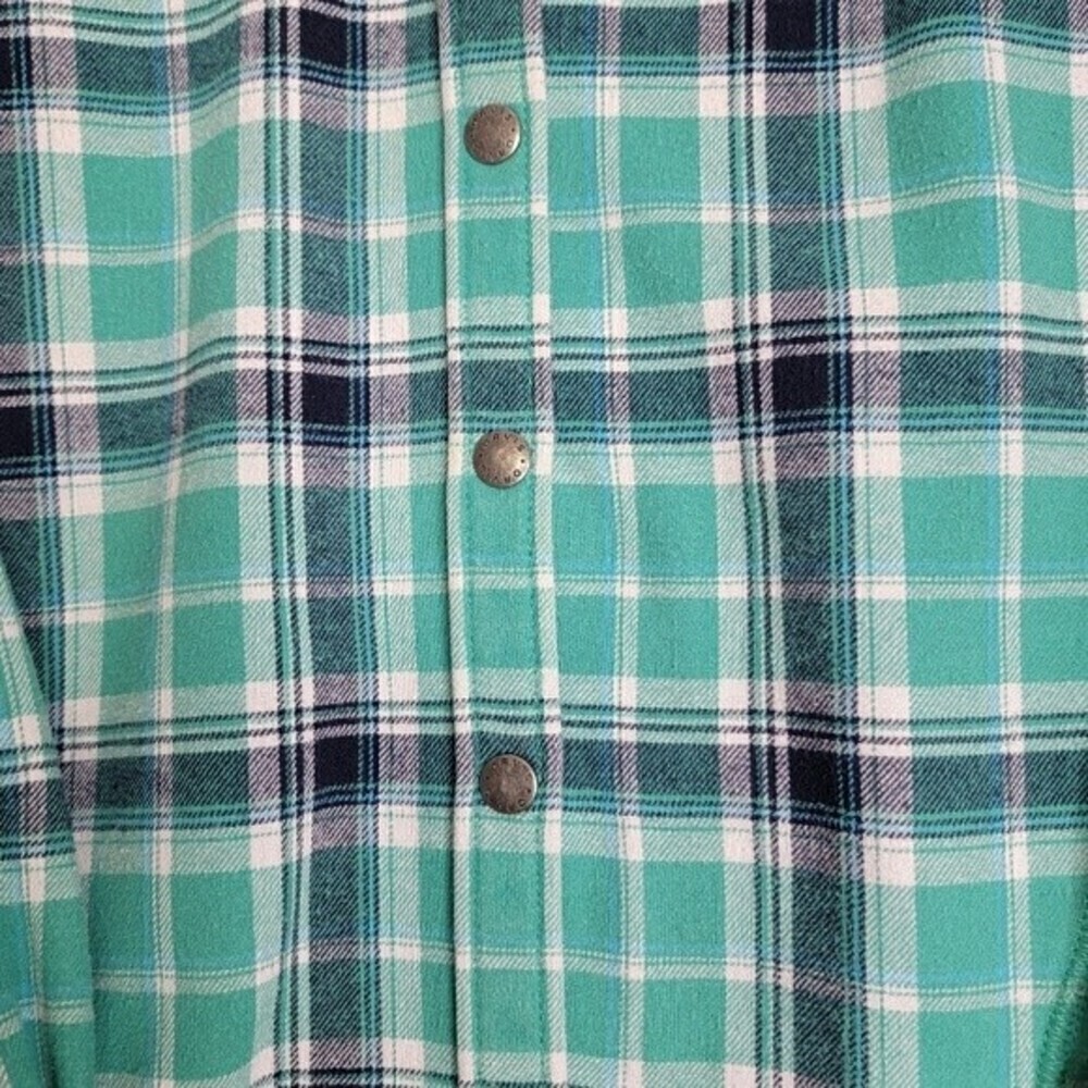 3 X 25 ORVIS women's flannel plaid shirt jacket blue teal size midium shacket - Picture 9 of 13